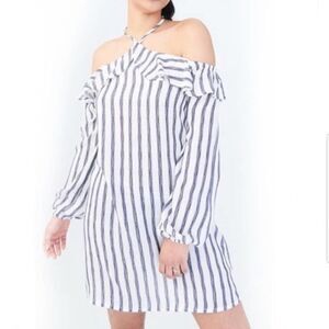 Aeropostale Stripe Tie Cold Shoulder Shift Dress